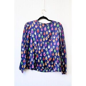 Carlisle Vintage blue ornament print blouse Silk Small